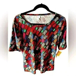 Lularoe large black Gigi short sleeve t shirt multi color arrow quill design.